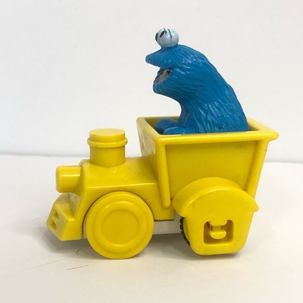 sesame street illco toys cookie monster toy yellow train jim‎ henson vintage